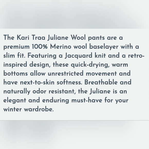 NWT Kari Traa Merino Wool Baselayer Leggings - Picture 6 of 15